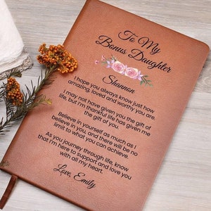 Personalized Journal Bonus Daughter, Step Daughter Personalized Gift , Gifts from Step parent, Personalized Gifts For Girls, Leather Journal image 1