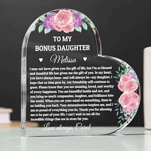 Heart Plaque For Bonus Daughter, Birthday Gift For Bonus Daughter, Christmas Gift For Step Daughter, From Stepmom Stepdad, Stepdaughter Gift