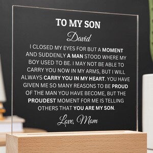 To My Son I Am Proud Of You Acrylic Plaque, Personalized Plaque for Son, Gift For Son, Grad Gift, Birthday Gift, Mom to Son, Dad to Son