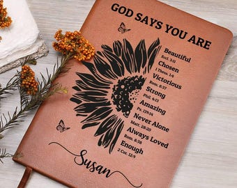 Personalized Bible Notebook For Women, Positive Affirmations Journal, Christian Gift, God Says You Are, Religious Gift For Girls