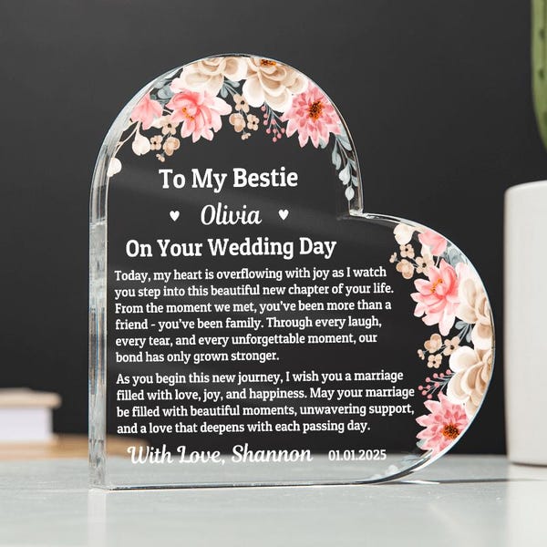 To my bestie on your wedding day, wedding day gift from best friend to bride, best friend's wedding gift, wedding keepsake, bridal gift