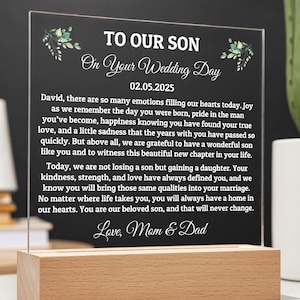 To Our Son On Your Wedding Day, Personalized Acrylic Plaque, Wedding Gift For Son, Wedding Gift From Parents to Son, Wedding Memory Keepsake