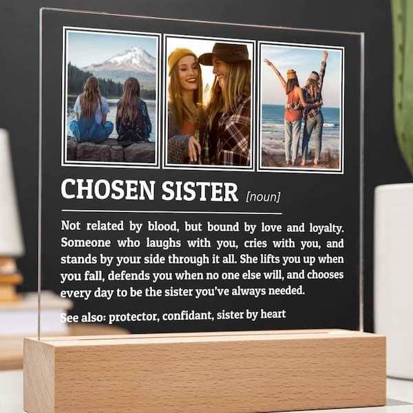 Personalized Chosen Sister Definition Plaque, Birthday Gift for Bonus Sister, Custom Photo Frame, Unbiological Sister Appreciation Gift