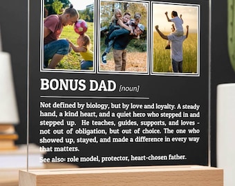 Personalized Bonus Dad Definition Plaque, Father's Day Gifts, Gift for Step Dad, Custom Photo Frame, Stepfather Christmas Birthday Gifts