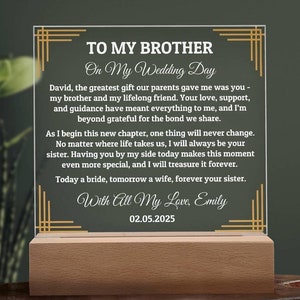 To My Brother On My Wedding Day, Brother of the Bride, Personalized Acrylic Plaque, Gift From Bride To Brother, Wedding Memory Keepsake