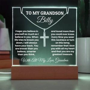 To My Grandson Personalized Plaque Cross Necklace, Grandson Christmas Gift, Grandson Birthday Gifts, Graduation Necklace, Grandson Gift
