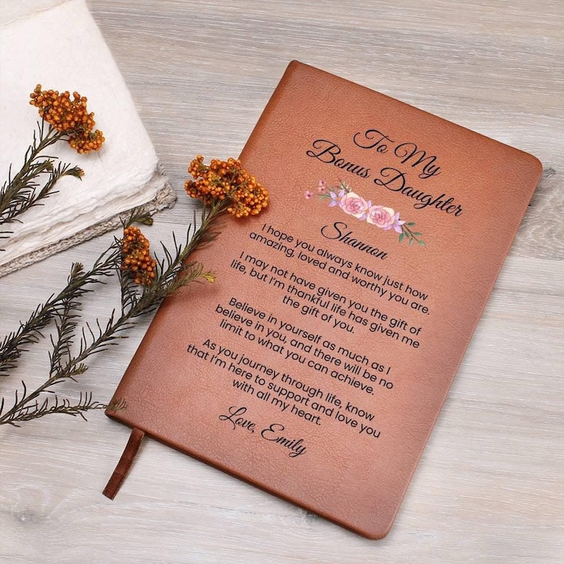 Personalized Journal Bonus Daughter, Step Daughter Personalized Gift , Gifts from Step parent, Personalized Gifts For Girls, Leather Journal image 1