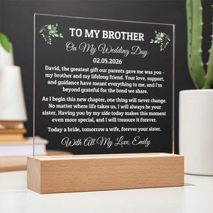 To My Brother On My Wedding Day, Brother of the Bride, Personalized Acrylic Plaque, Gift From Bride To Brother, Wedding Memory Keepsake