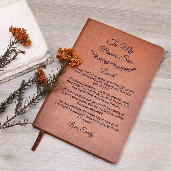 Personalized Journal for Bonus Son, Personalized Gift For Step Son or Boys, Gifts from Step Parent, Leather Journal, Inspirational Gift