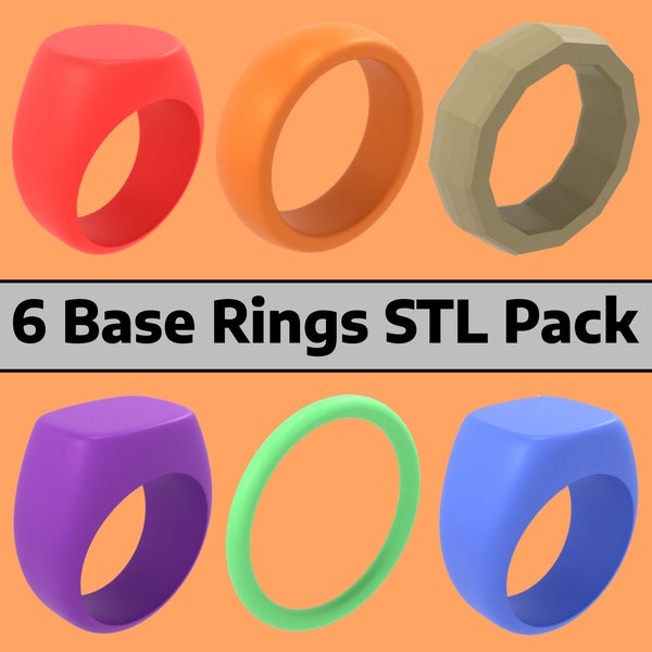 Jewellery Base Ring Pack STL | 3D Printing files | 6 High Quality Digital Files | Instant Download