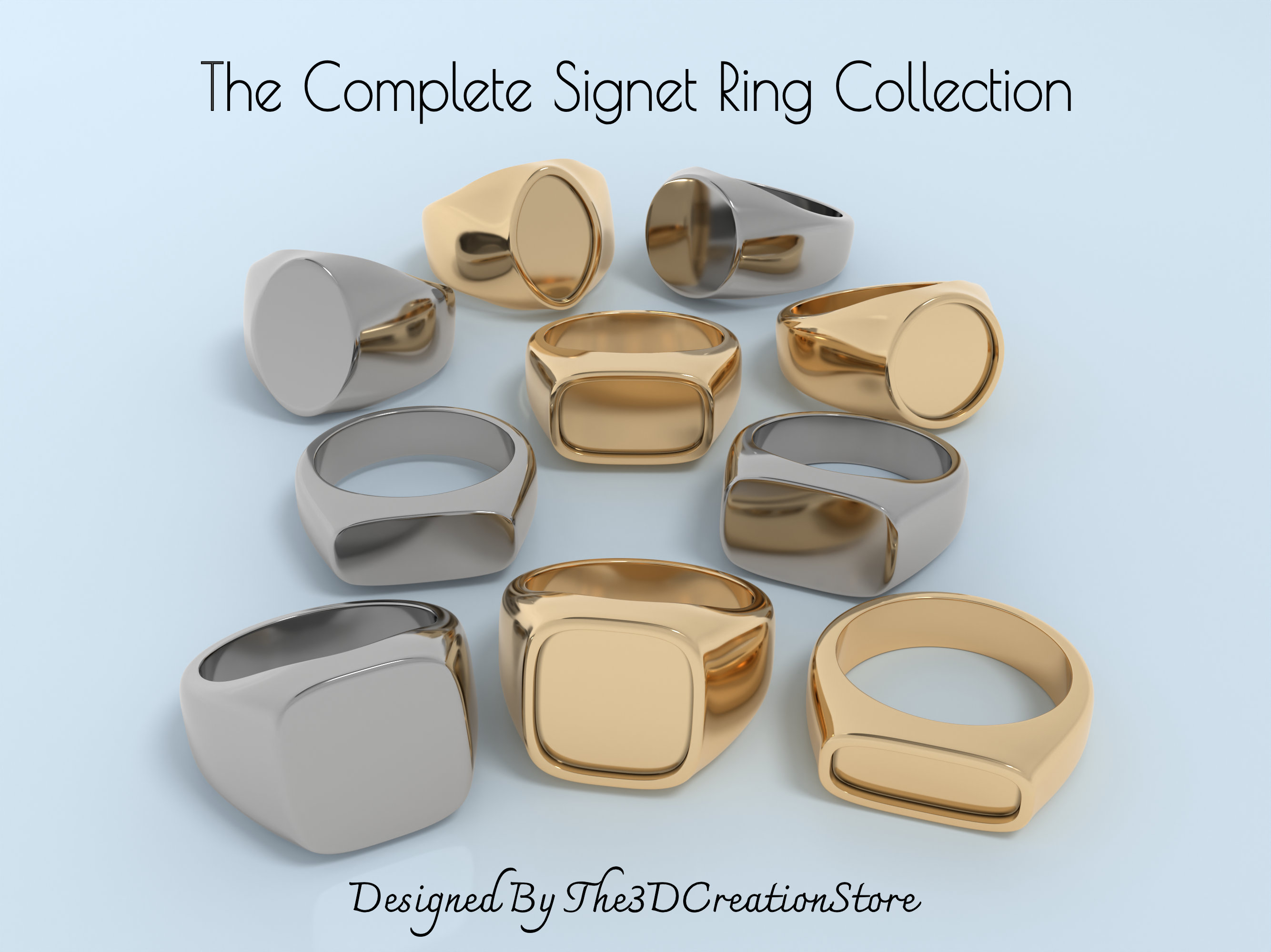 The Complete Signet Ring Collection - 10 Customizable 3D Rings