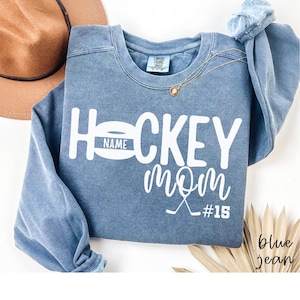 Comfort Colors Custom Hockey Mom Sweatshirt, Personalized Hockey Shirt, Hockey Sweatshirt for Mom, Name and Number Hockey Sweatshirt