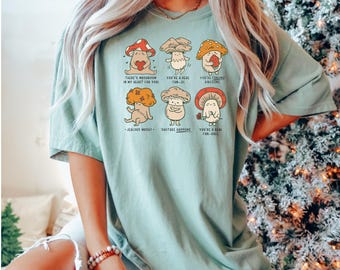 Women's Funny Mushroom Graphic Tee - Cute Vintage Style T-Shirt For Casual Outfits
