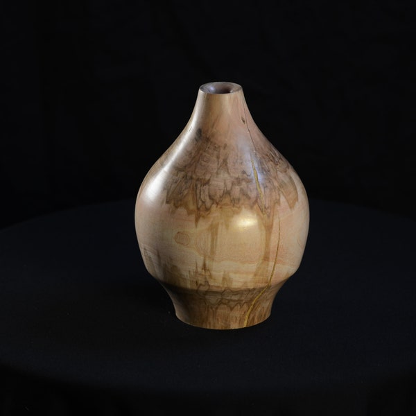 hand turned figured apple wood stem vase