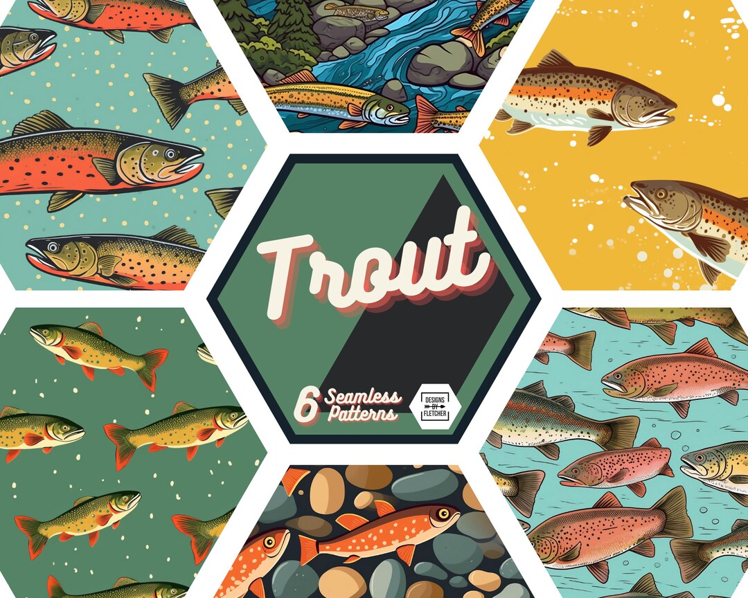 Trout Digital Pattern - Seamless Trout Illustration Digital Design ...