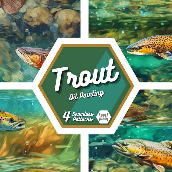 Trout Painting Digital Paper - Seamless Trout Oil Painting Digital Pattern, Illustration, Printable Scrapbook Paper, Instant Download