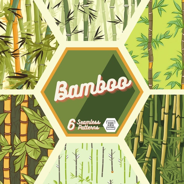 Bamboo Illustration Digital Pattern - Seamless Bamboo Digital Design, Printable Scrapbook Paper, Tileable Pattern, Bamboo Instant Download