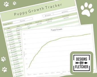 Puppy Growth Tracker, Excel Instant Download, Green Puppy Growth Spreadsheet, Dog Growth Chart, Puppy Weight Table, Digital Download