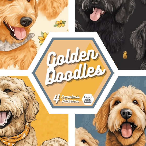 Goldendoodle Illustration Digital Paper - Seamless Golden Doodle Digital Pattern, Printable Scrapbook Paper, Instant Download