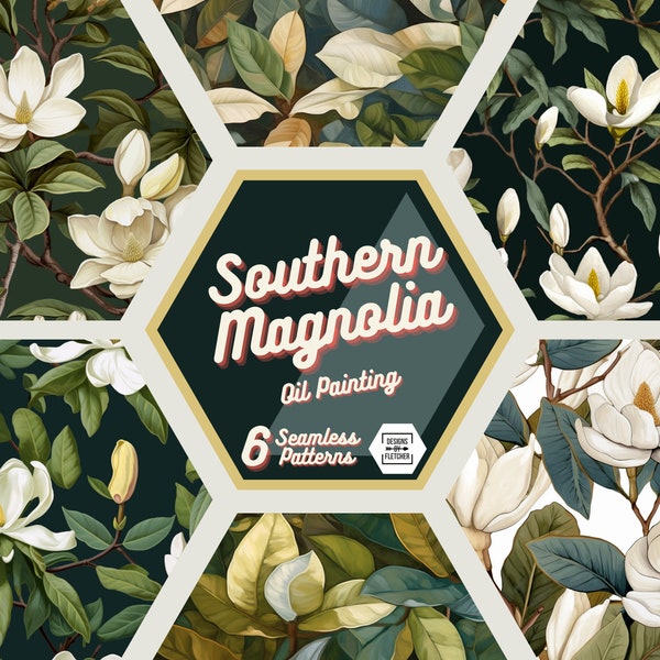 Southern Magnolia Digital Pattern, Seamless Magnolia Digital Design, Tileable Printable Scrapbook Paper, Magnolia Tree Illustration Download