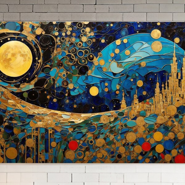 Full moon Starry sky Abstract art Digital Art The wall art Printed Art Wall Decor Home Decor Digital download Instant Download Digital gift