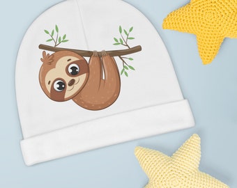 Baby Beanie (AOP), Baby Sloth, Baby Hat, Infant Beanie, Infant Hat, Infant Sloth Beanie, Infant Beanie, Baby Clothing