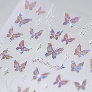Chrom Pastell Schmetterling Nagel Aufkleber,Pirple Rosa Schmetterling Nagel Abziehbilder,Schimmer Schmetterling Nagel Kunst,Frühling Sommer Nagel,DIY Nägel,3D Nägel
