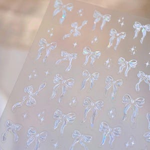 Silver white chrome bow nail stickers,shimmer ribbon nail decals,sparkle rosette nail art,bridal nail art,Spring summer nail, DIY nails
