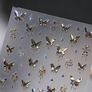 Metalic butterfly nail stickers, crystal butterfly nail stickers, butterfly nail decals,dark butterfly,Spring summer nail, DIY nails,3D nail
