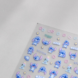 Stitch nail stickers, stitch nail decals, stitch nail art,Disney cartoon nail stickers,Disney nail art,Spring summer nail, DIY nails,3D nail