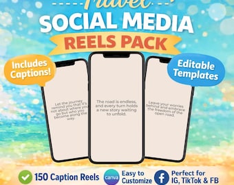 Travel Social Media Reels Pack: 150 Editable Templates in Canva (PLR)