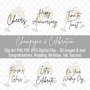 Clip Art de Champanhe SVG PNG Pdf Jpeg Arquivos Digitais | 20 Imagens de Qualidade | Celebração, Parabéns, Casamento, Aniversário, Trabalho, Sucesso