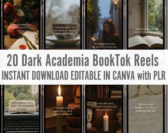 Dark Academia BookTok Canva Templates | 20 Editable Instagram TikTok Reel Templates | Digital Download | Captioned & Non-Captioned Options