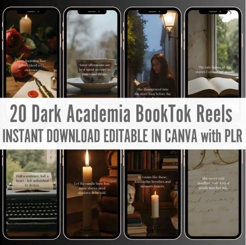 Dark Academia Bookstagram Templates | 20 Editable Reels | Social Media Content - Etsy