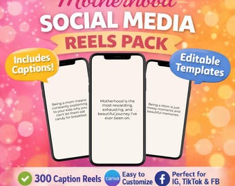Motherhood Social Media Reels Pack | 300 Editable Canva Templates with PLR