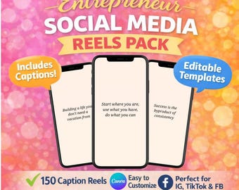 150 Entrepreneur Hustle Caption Reels: Editable in Canva (Digital Download)