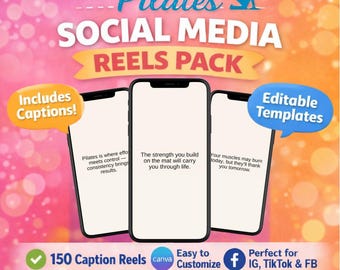 Pilates Social Media Reels Pack | 150 Editable Canva Templates (PLR)