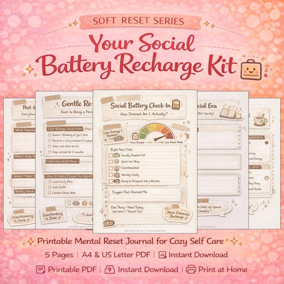 Social Battery Recharge Kit | Printable Self Care Journal (A4 & US ...