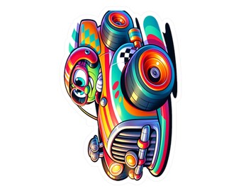 Cartoon Race Car Vinyl Sticker: Fun Kids Room Decor