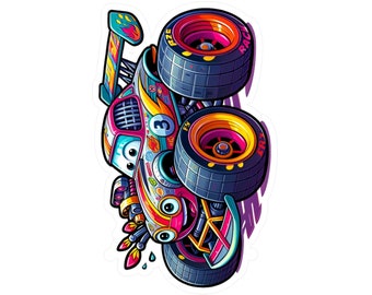 Cartoon Race Car Vinyl Sticker: Fun Kids Room Decor