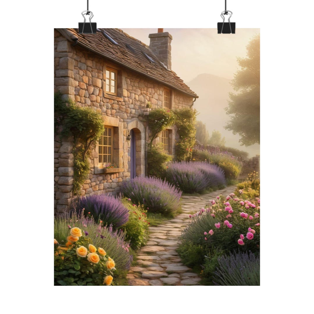 English Cottage Garden Poster Print — Romantic Countryside Wall Art ...