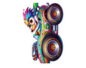 Cartoon Race Car Vinyl Sticker: Fun Kids Room Decor