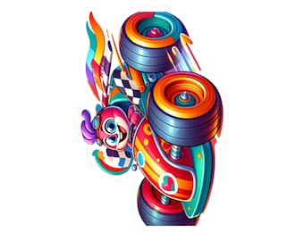 Cartoon Race Car Vinyl Sticker: Kids Room Decor