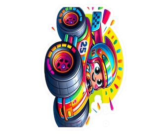 Cartoon Race Car Vinyl Sticker: Kids Room Decor