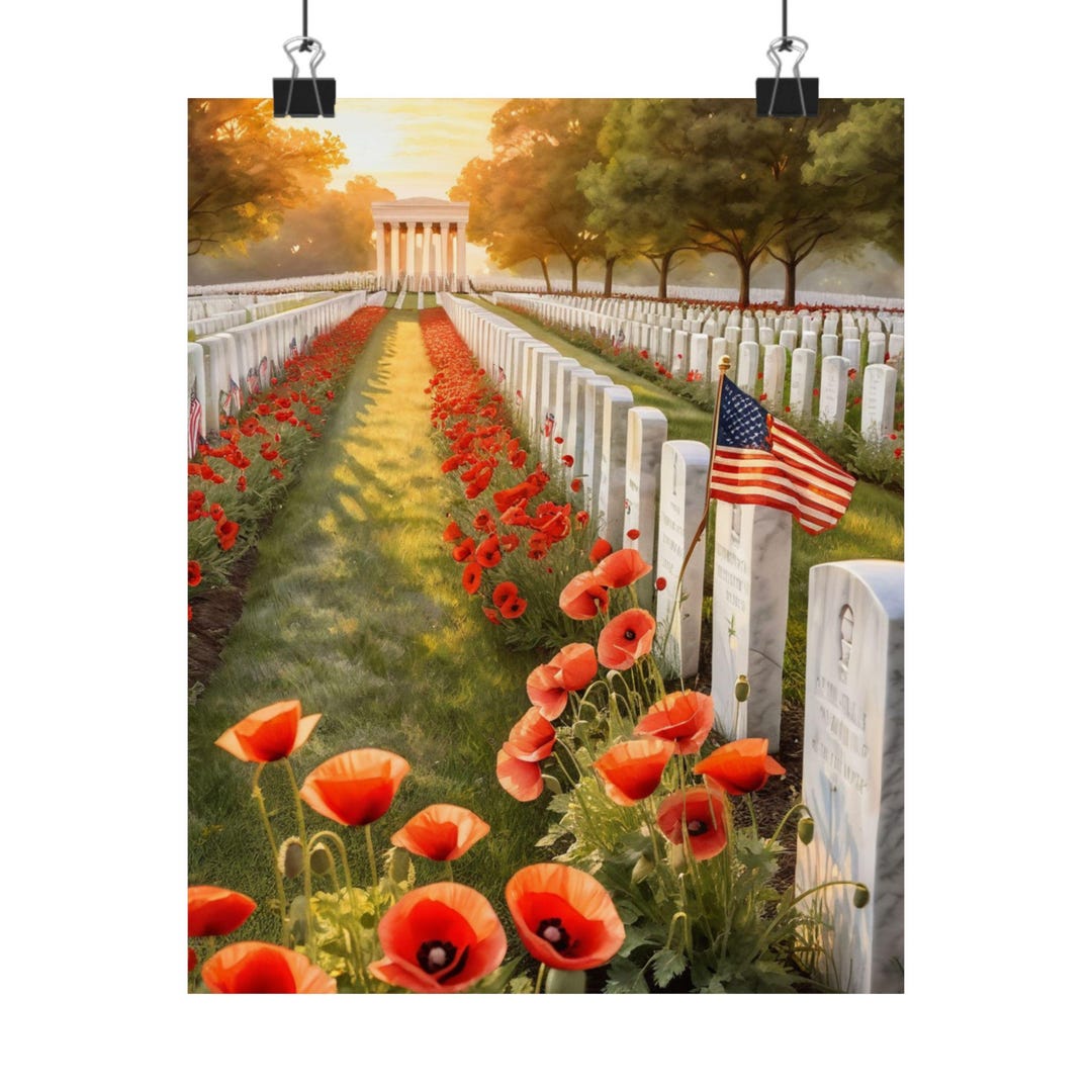 Memorial Day American Flag Red Poppies Patriotic Poster Print Wall Art ...