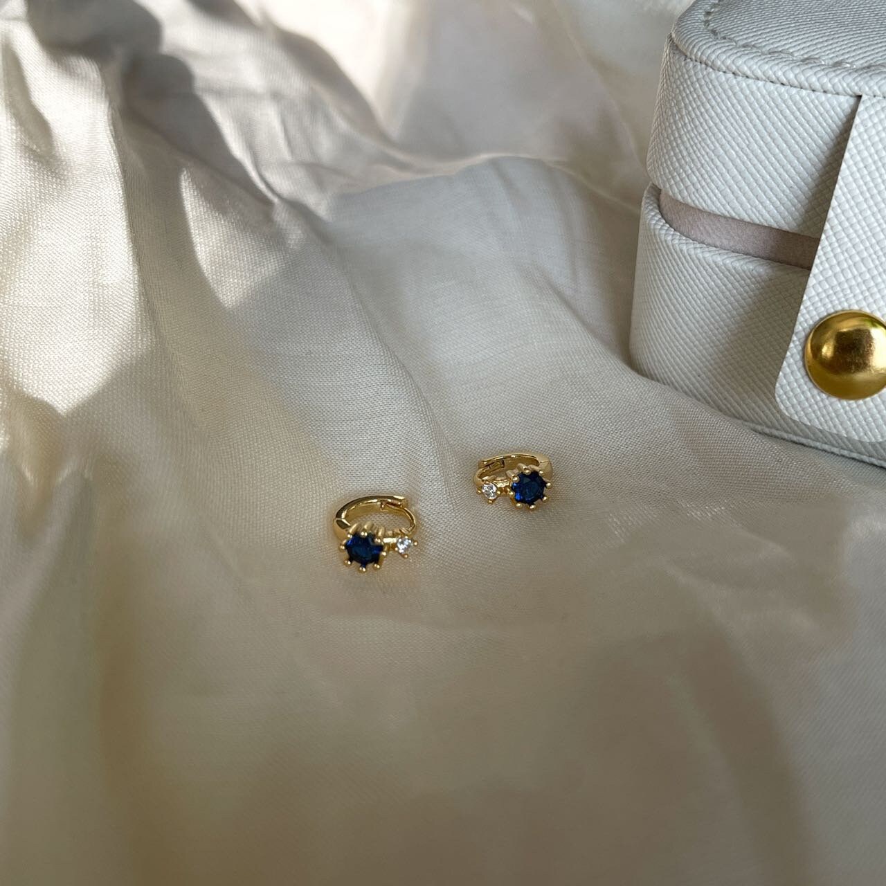 Delicate Sapphire Hoop Earrings14k Gold Sapphire Etsy