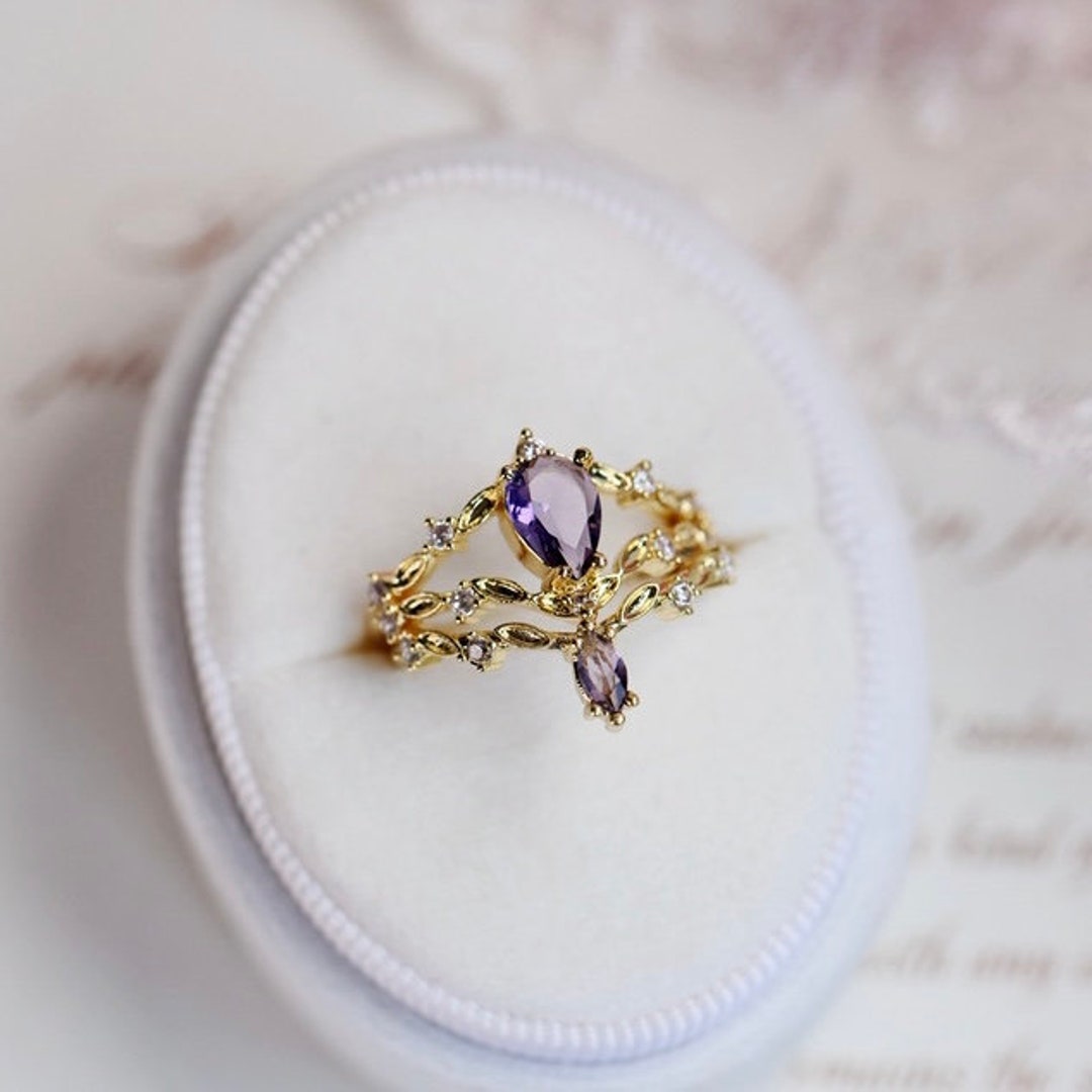 February Rings Delicate Amethyst Ring Set, February Birthstone, Minimalist Stackable ...