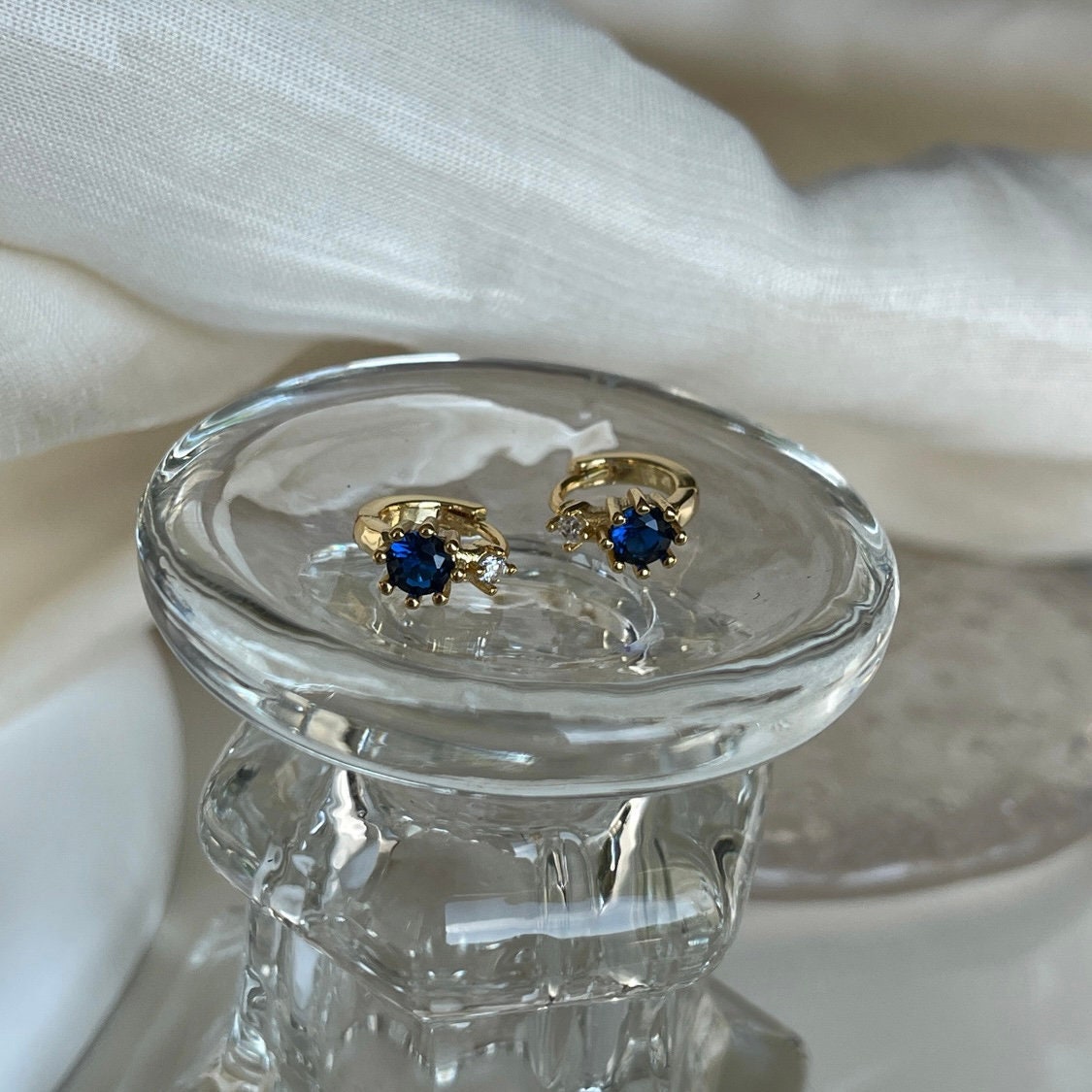 Delicate Sapphire Hoop Earrings14k Gold Sapphire Etsy