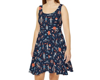 knee length dresses for ladies Floral Lace Skater Dress with Pleated Scoop Neck – Camille La Vie main image 1