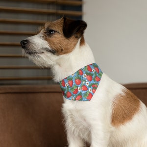 Strawberry Print Pet Bandana Collar, Adorable and Unique Gift Idea for Pet Owners and Strawberry Lovers